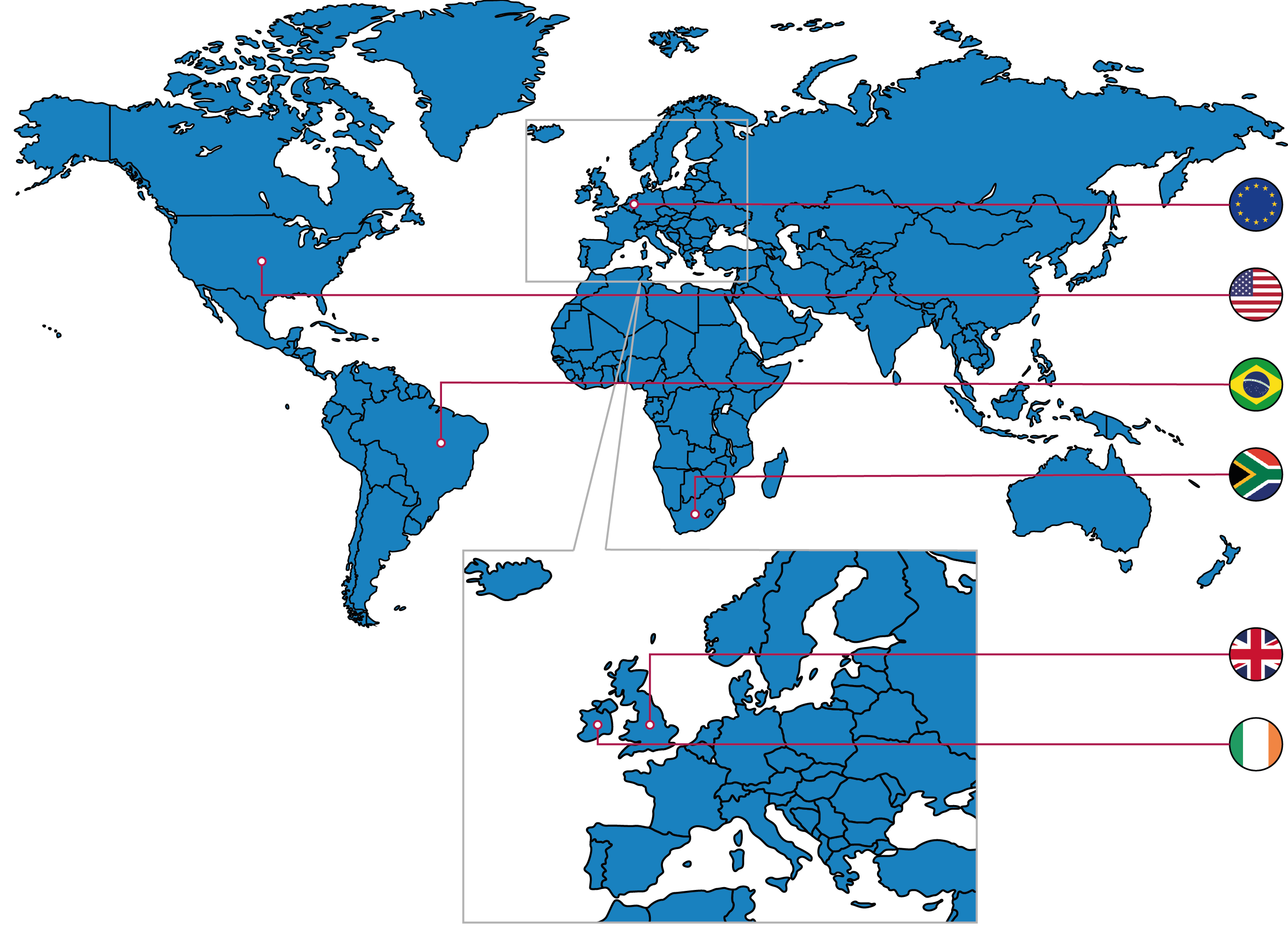 A map of the world, showing the countries in which organisations endorsing ARRIVE can be found
